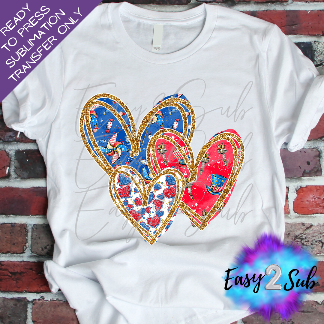 July 4th Hearts 1 Sublimation Transfer Print, Ready To Press Sublimation Transfer, Image transfer, T-Shirt Transfer Sheet