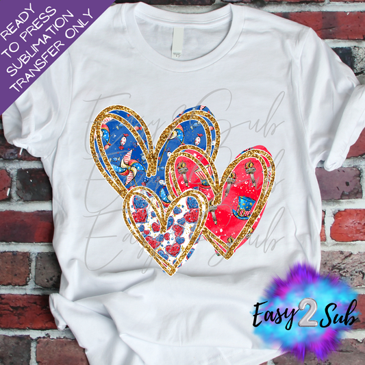 July 4th Hearts 1 Sublimation Transfer Print, Ready To Press Sublimation Transfer, Image transfer, T-Shirt Transfer Sheet