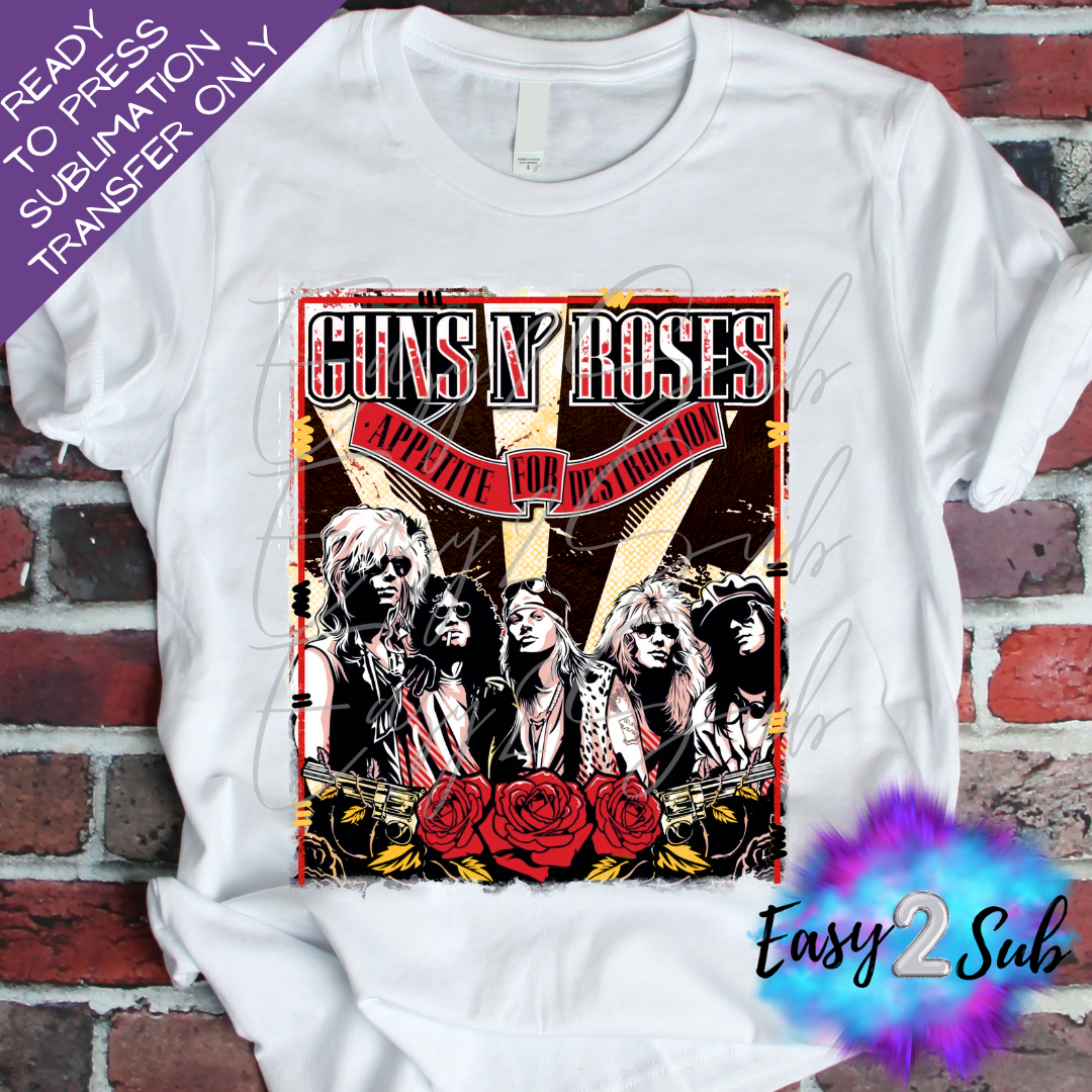 Gun N Roses Red Sublimation Transfer Print, Ready To Press Sublimation Transfer, Image transfer, T-Shirt Transfer Sheet