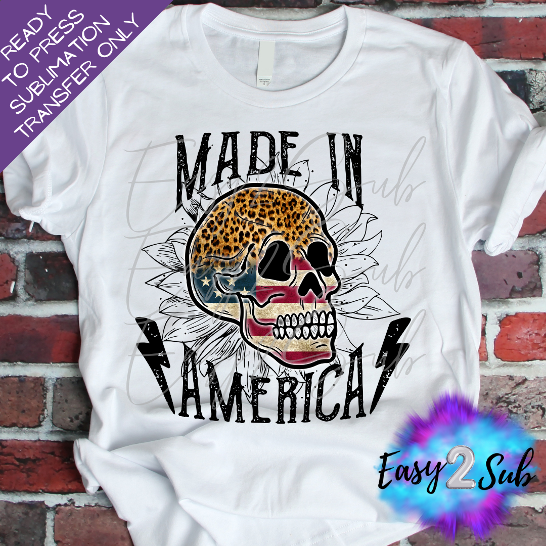 Made in America Skull Sublimation Transfer Print, Ready To Press Sublimation Transfer, Image transfer, T-Shirt Transfer Sheet